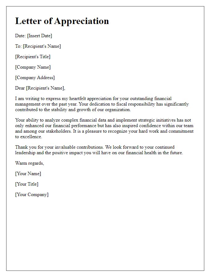 Letter template of appreciation for outstanding financial management.