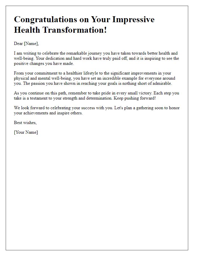 Letter template of celebration for your impressive health transformation.