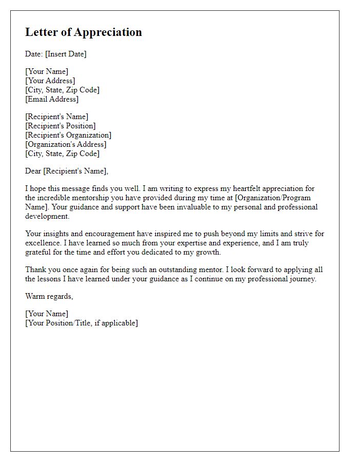 Letter template of appreciation for your mentorship position.