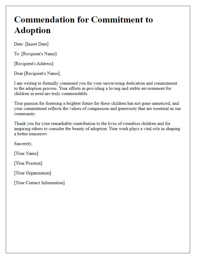 Letter template of commendation for your commitment to adoption