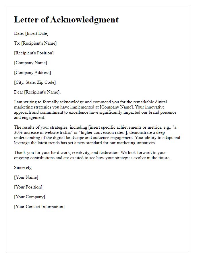 Letter template of acknowledgment for remarkable digital marketing strategies