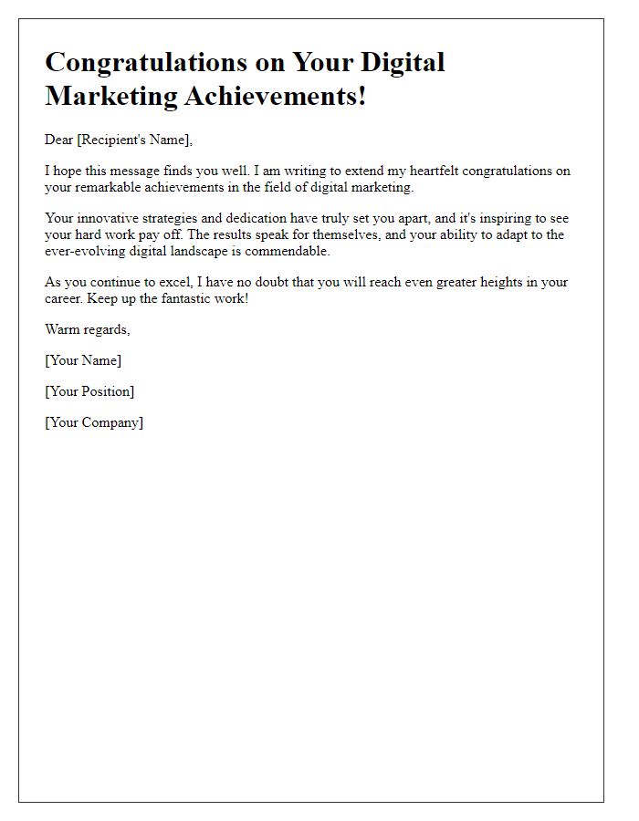 Letter template of congratulations on your digital marketing achievements