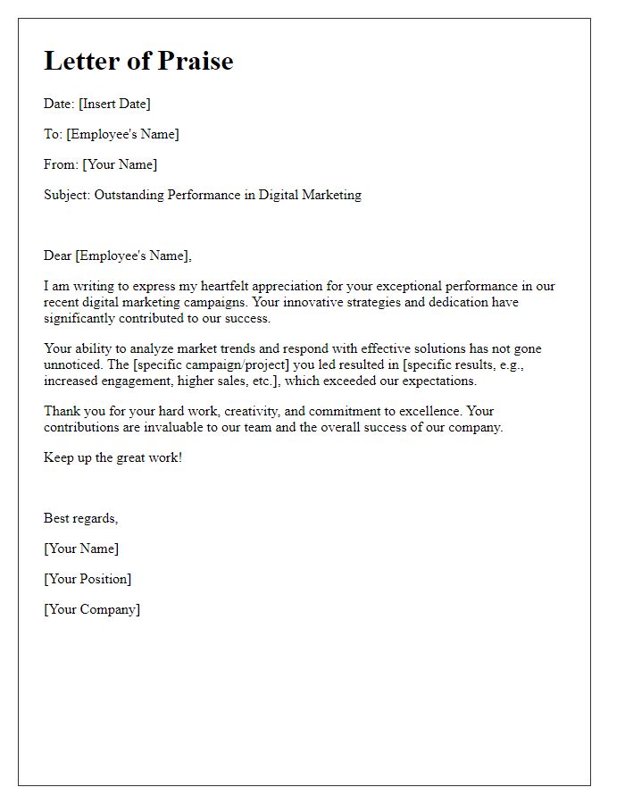 Letter template of praise for outstanding digital marketing performance