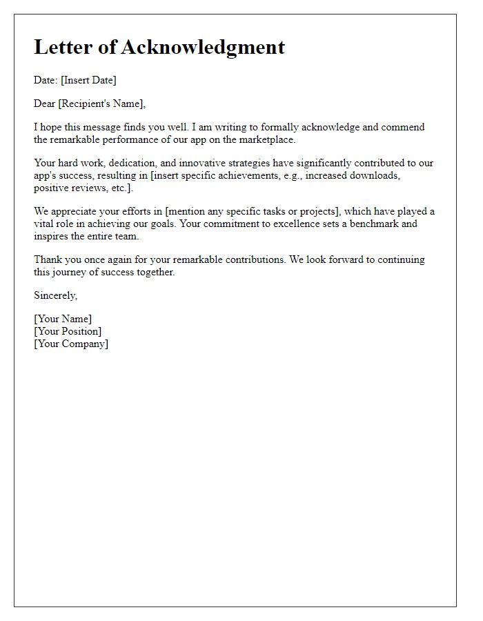 Letter template of acknowledging remarkable app marketplace performance