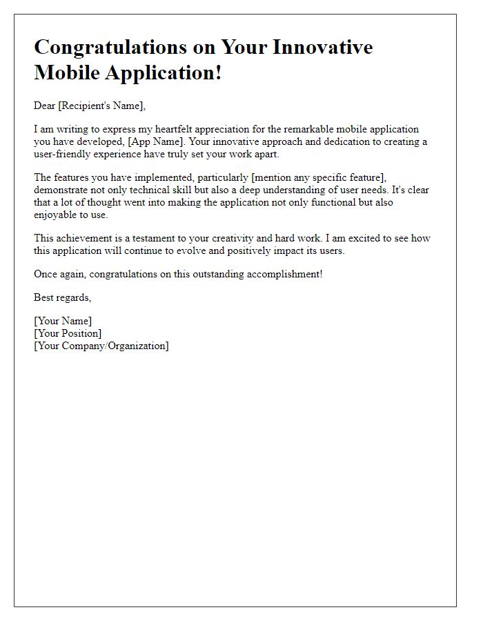 Letter template of applauding innovative mobile application creation