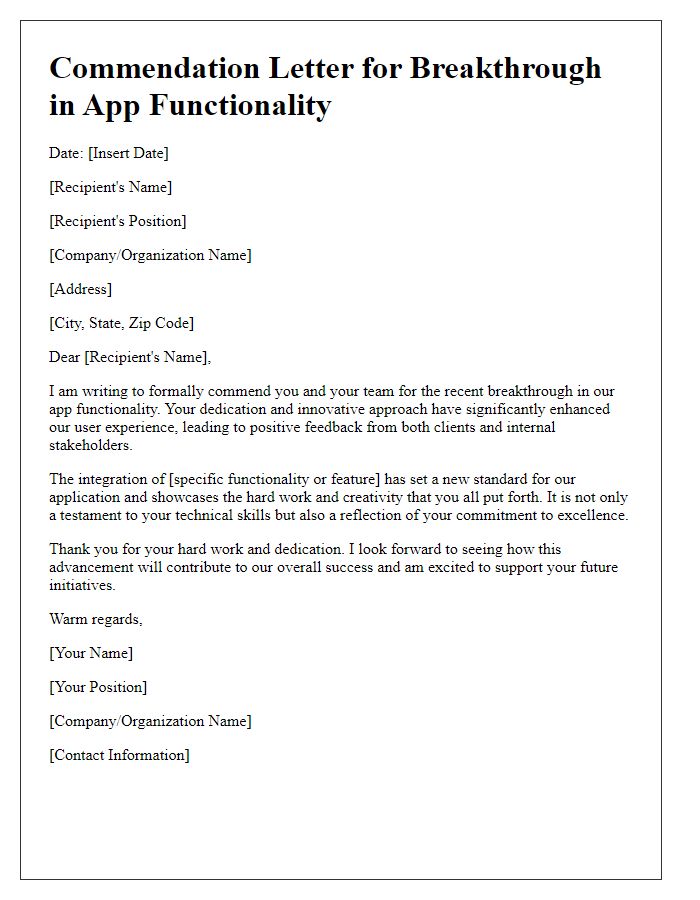 Letter template of commending breakthrough in app functionality