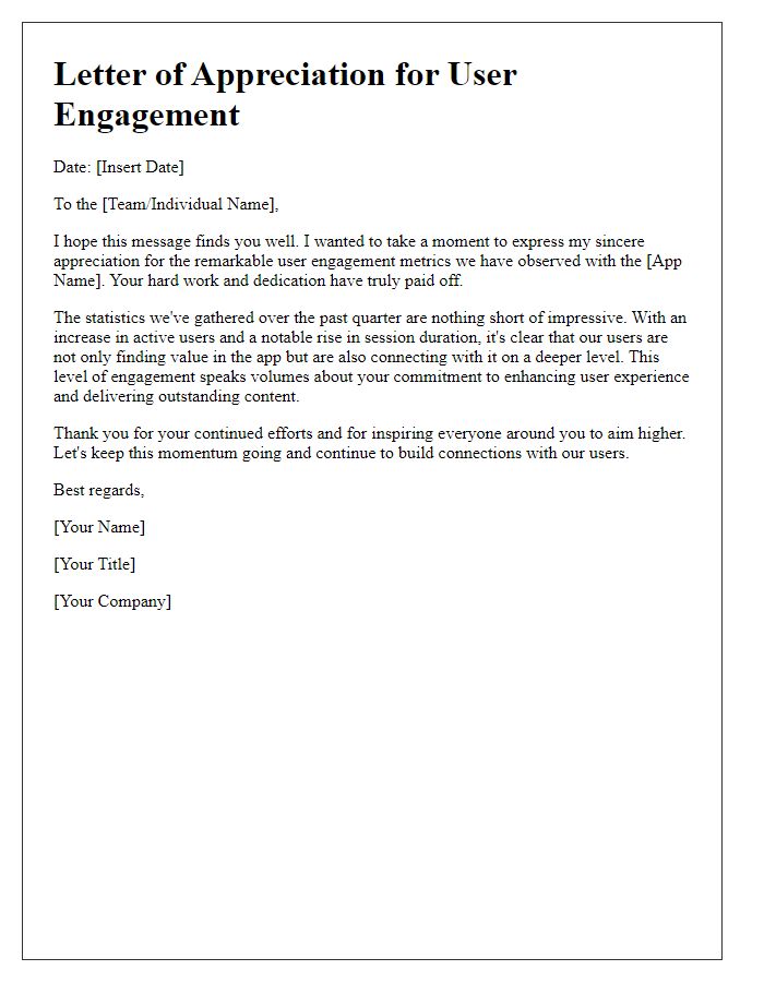 Letter template of lauding impressive app user engagement