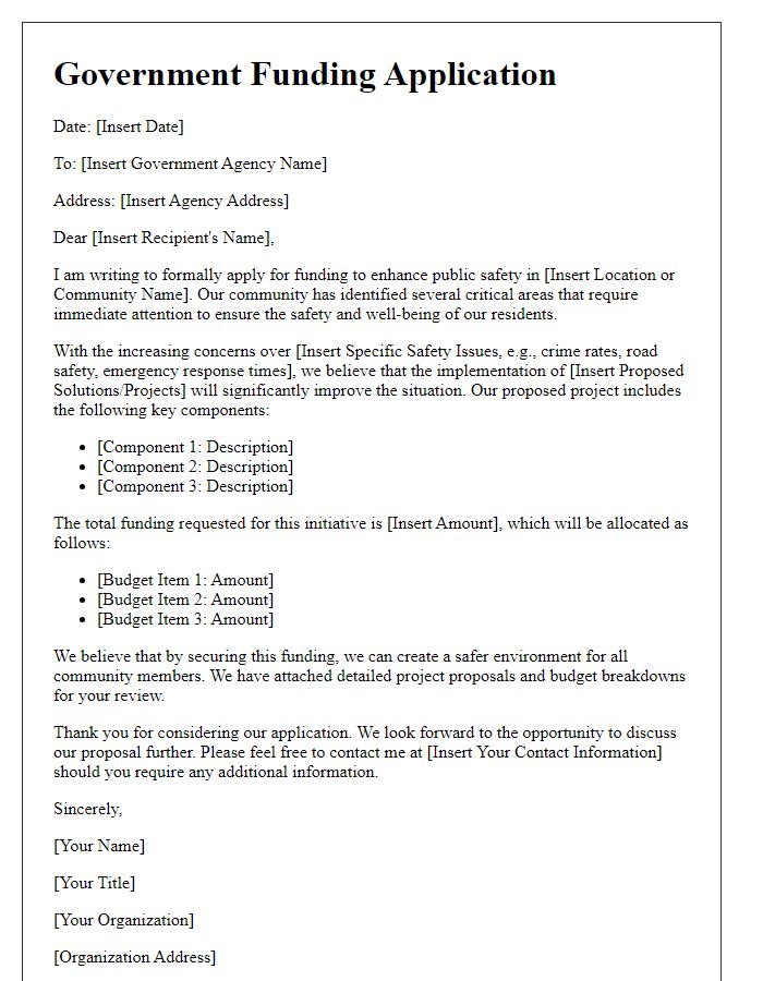 Letter template of government funding application for public safety enhancement