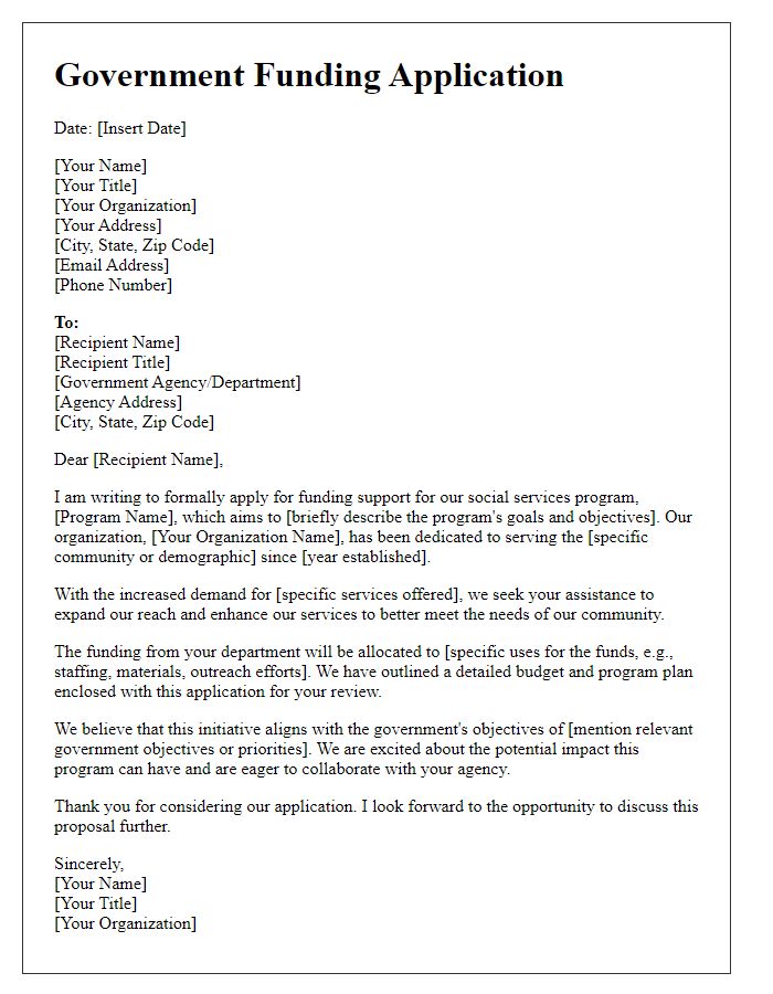 Letter template of government funding application for social services program