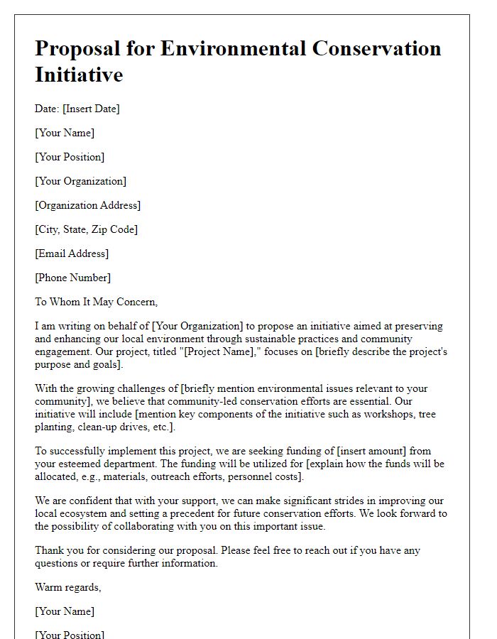 Letter template of government funding proposal for environmental conservation initiative