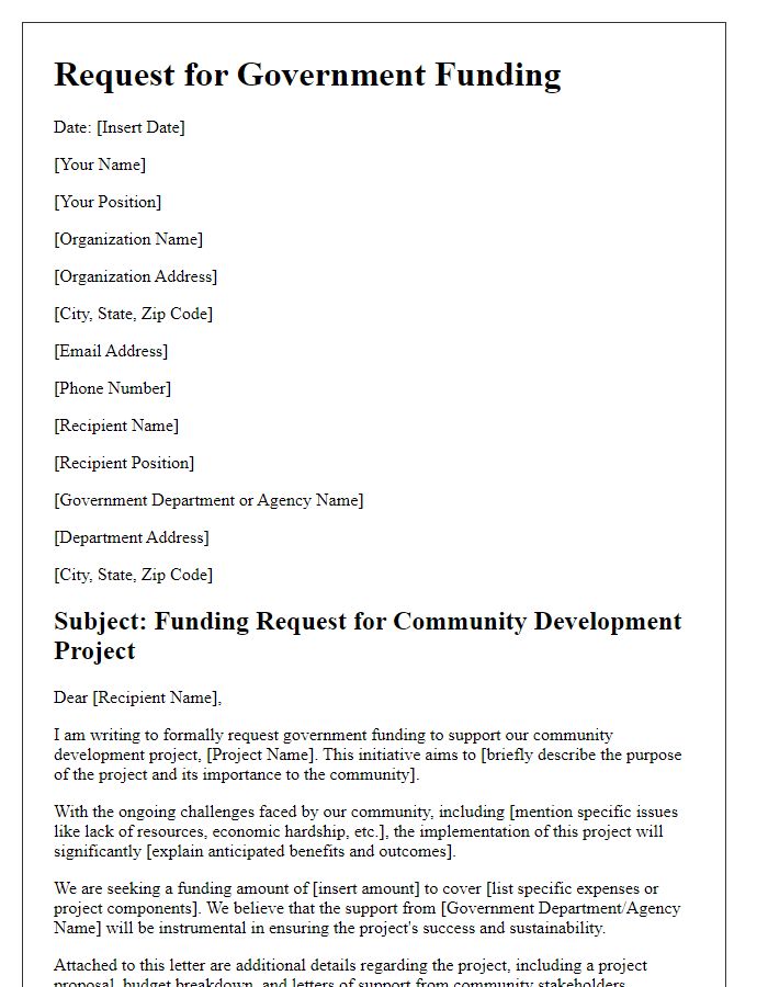 Letter template of government funding request for community development project