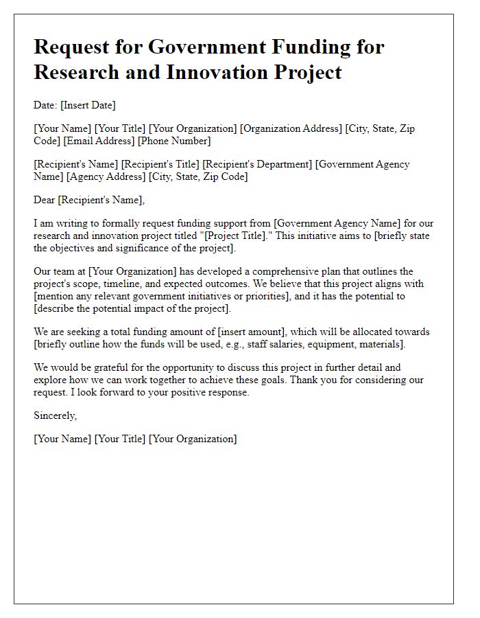 Letter template of government funding request for research and innovation project