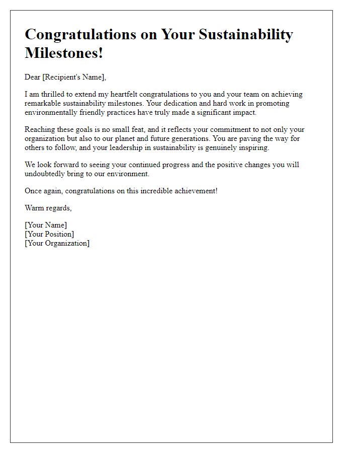 Letter template of congratulations on achieving sustainability milestones.