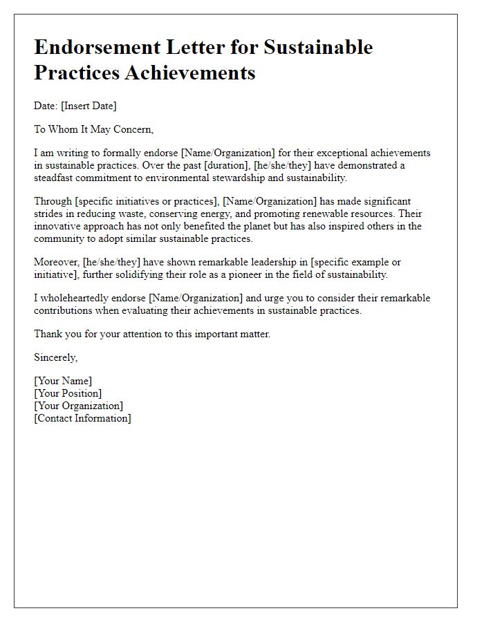 Letter template of endorsement for your sustainable practices achievements.