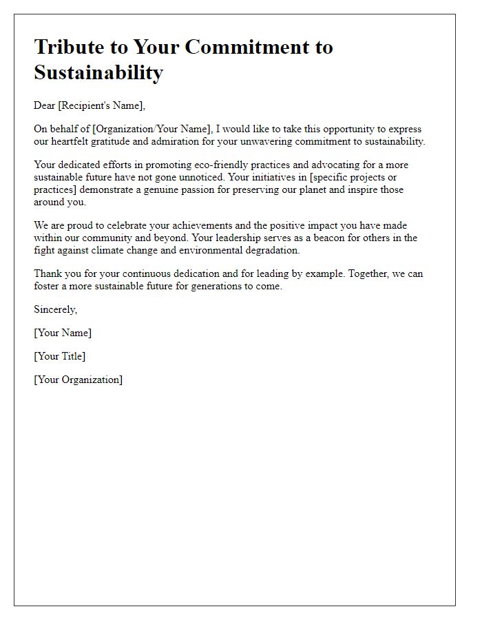 Letter template of tribute to your commitment to sustainability.