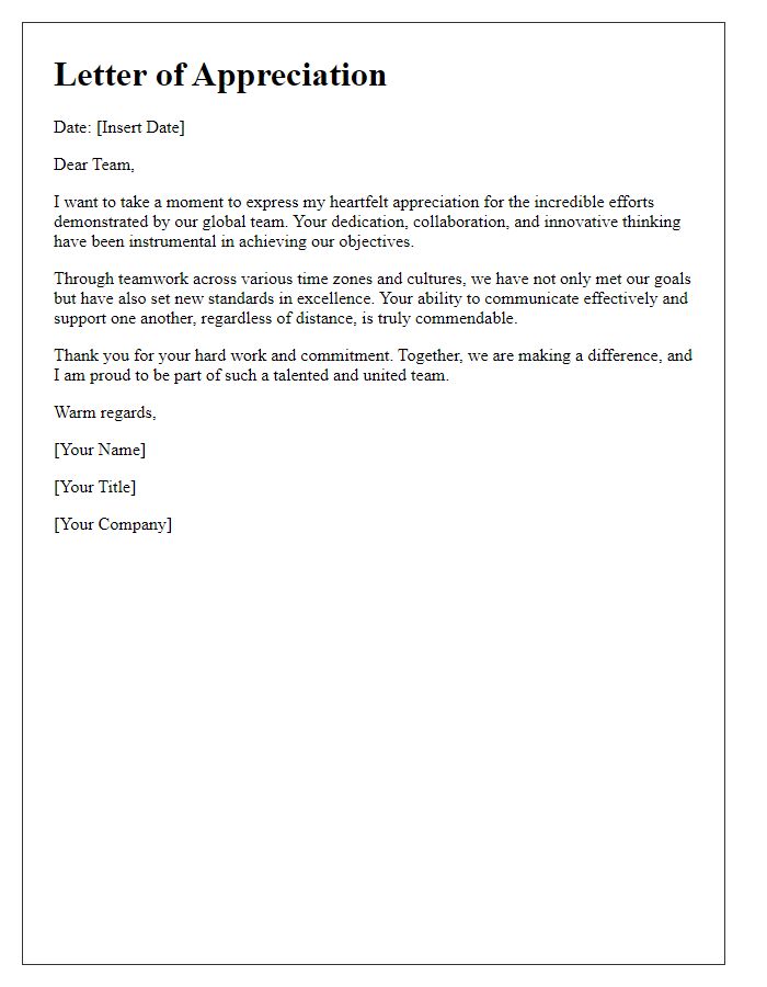 Letter template of appreciation for global teamwork efforts.