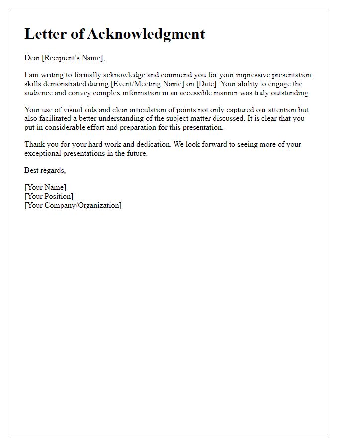 Letter template of acknowledgment for impressive presentation skills