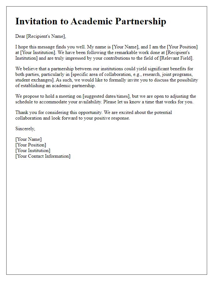 Letter template of academic partnership invitation