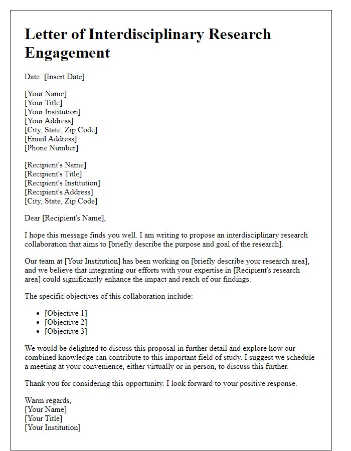 Letter template of interdisciplinary research engagement