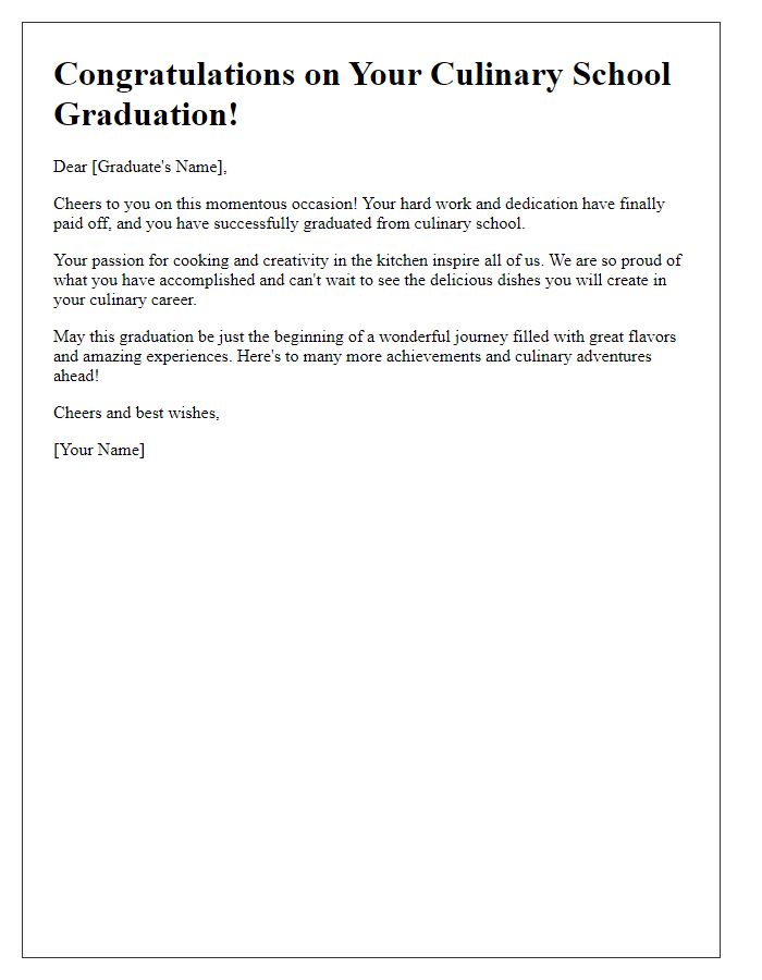 Letter template of cheers for your culinary school graduation.