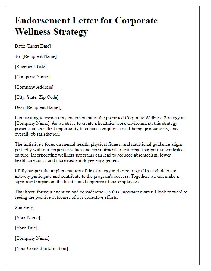 Letter template of endorsement for corporate wellness strategy