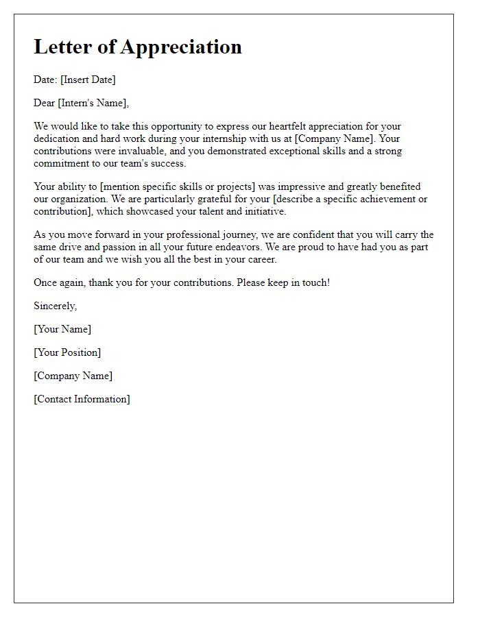 Letter template of appreciation for your internship achievement.