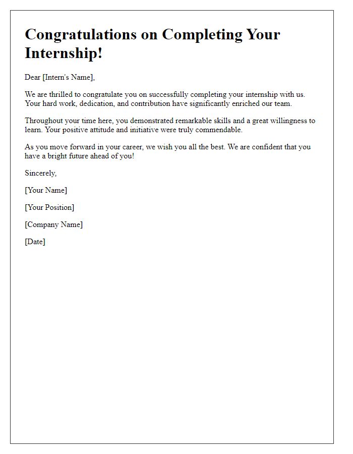 Letter template of well-done on finishing your internship successfully.