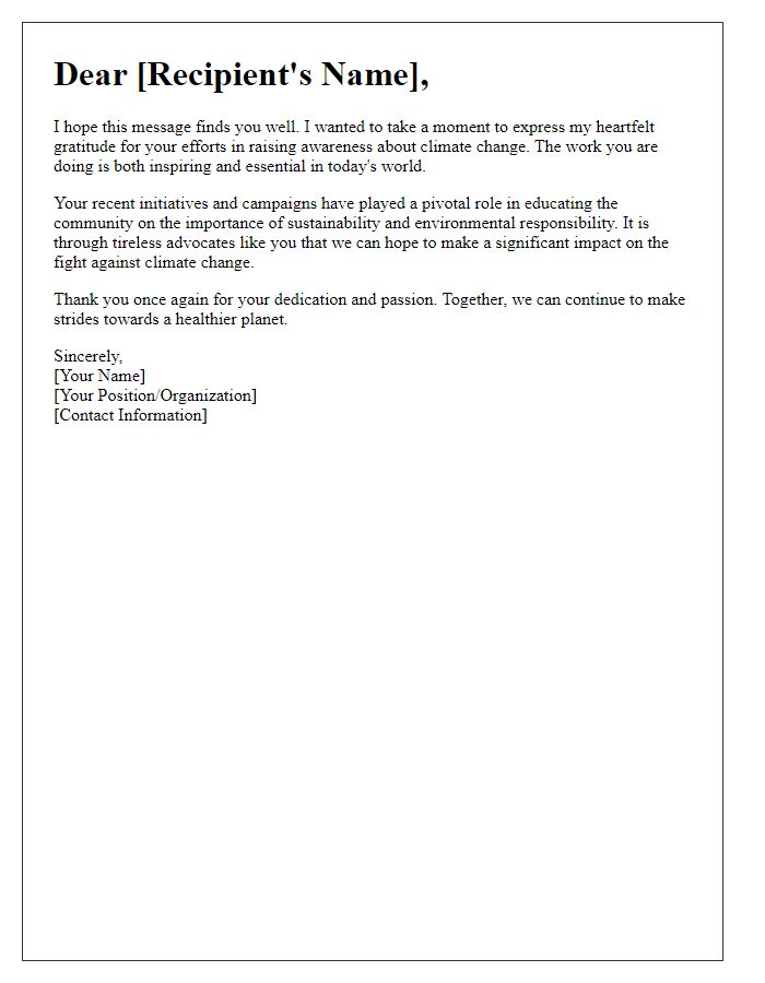 Letter template of thanks for raising awareness about climate change.