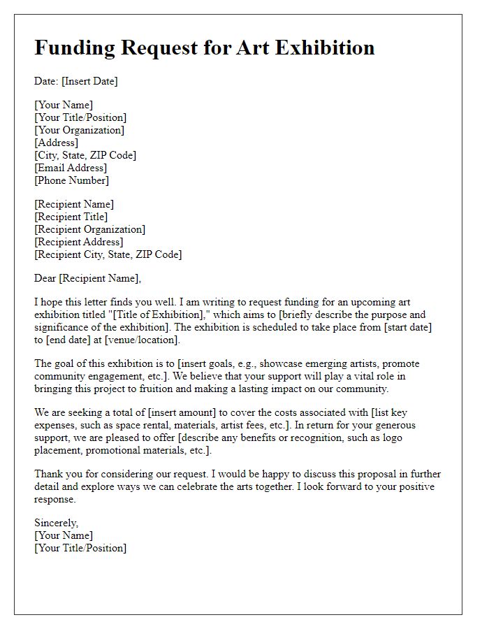 Letter template of funding request for art exhibition