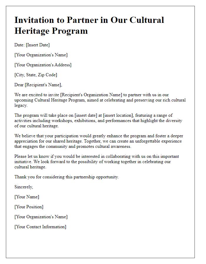 Letter template of partnership invitation for a cultural heritage program