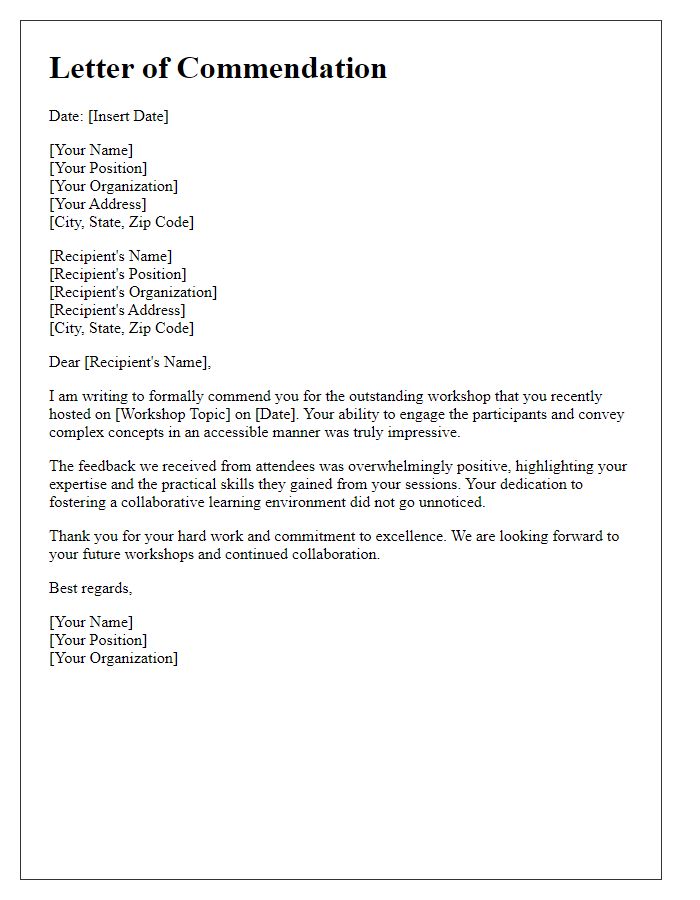 Letter template of commendation for excellent workshop hosting