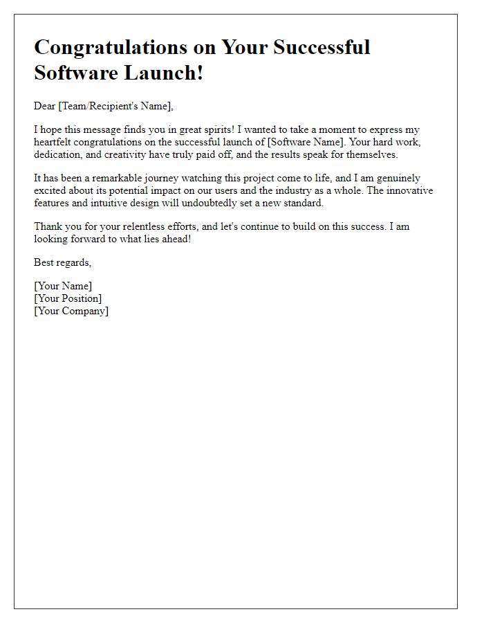 Letter template of enthusiasm for your software launch success