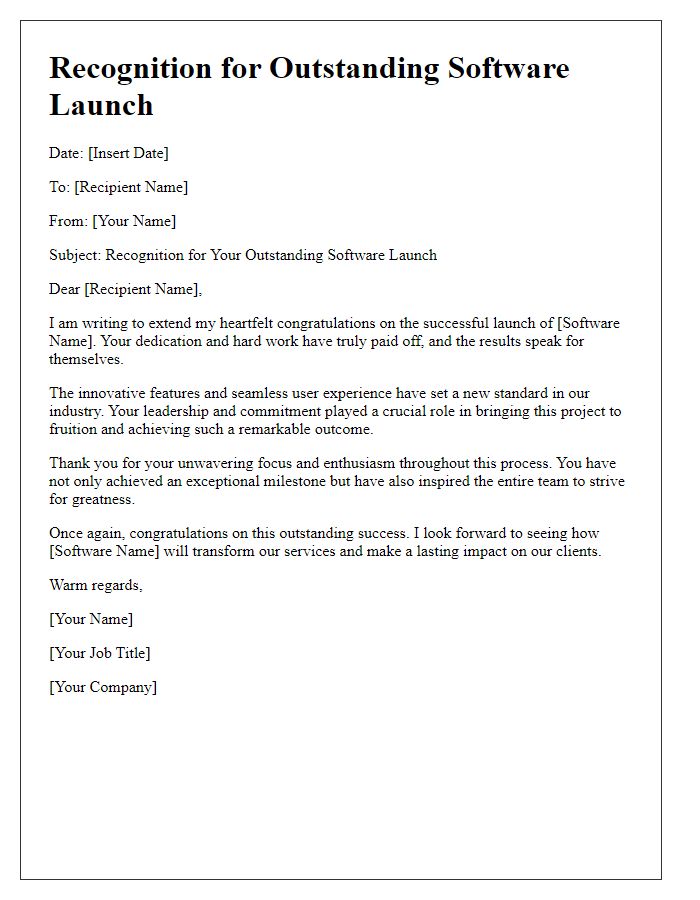 Letter template of recognition for your outstanding software launch