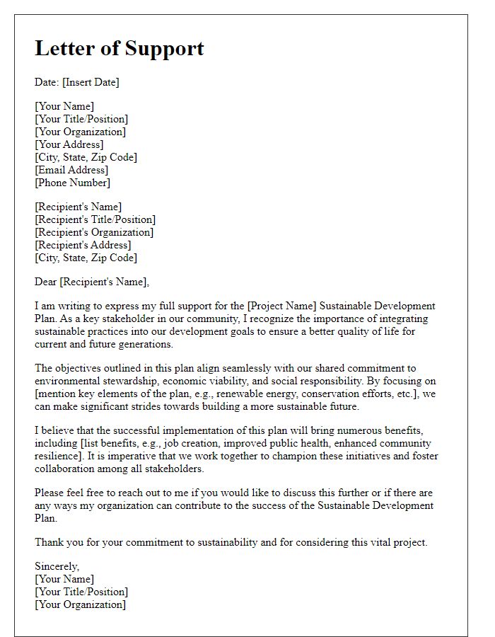 Letter template of backing for your sustainable development plan.