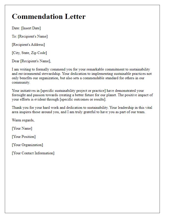 Letter template of commendation for your commitment to sustainability.