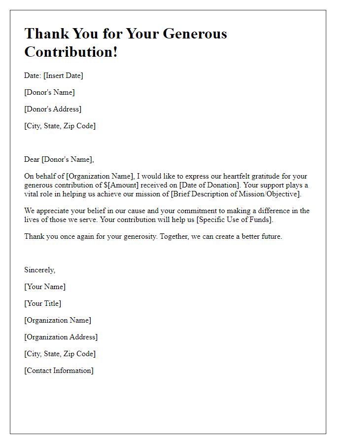 Letter template of acknowledgement for charitable contribution