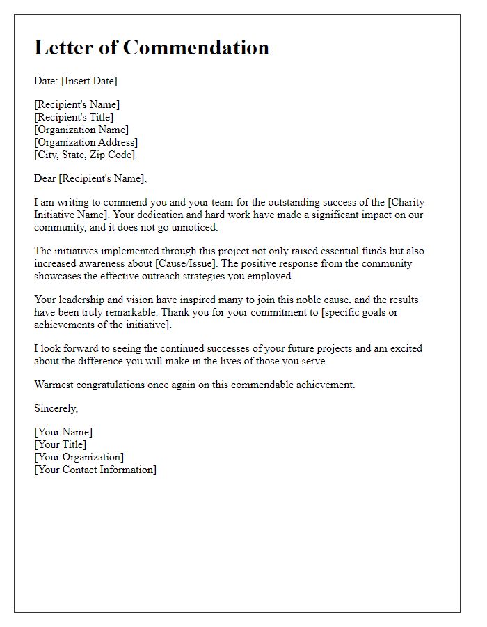 Letter template of commendation for successful charity initiative