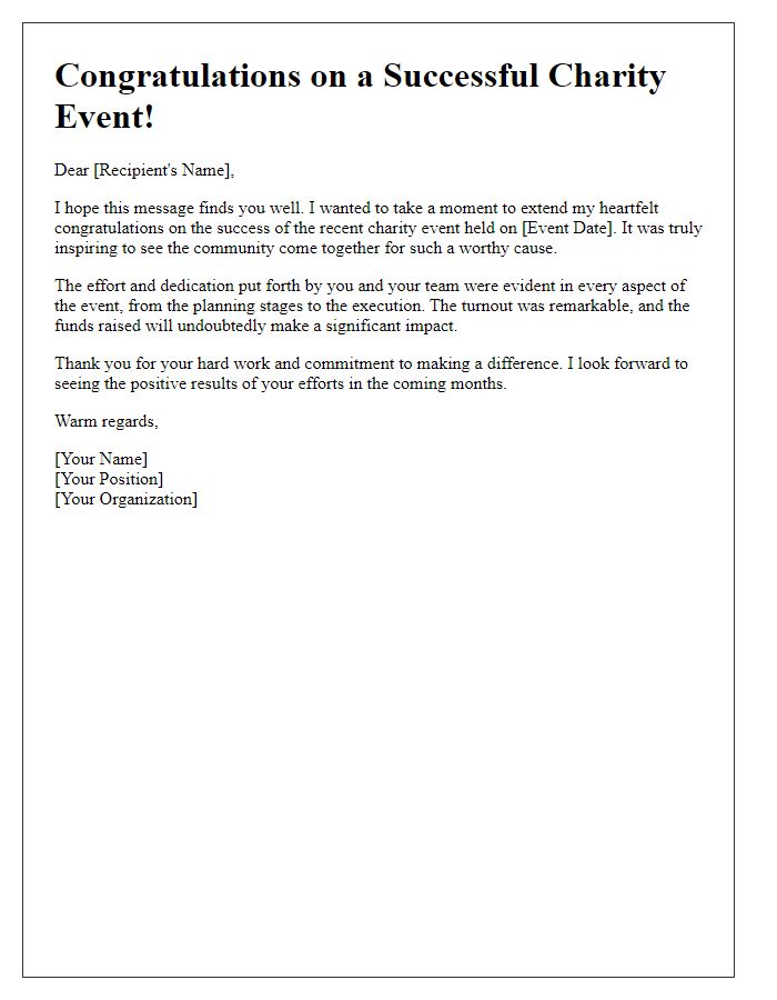 Letter template of congratulations for a successful charity event