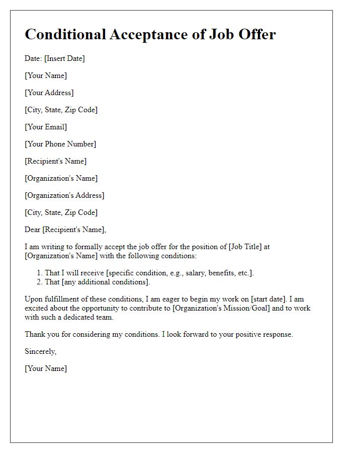 Letter template of conditional acceptance for non-profit job offer