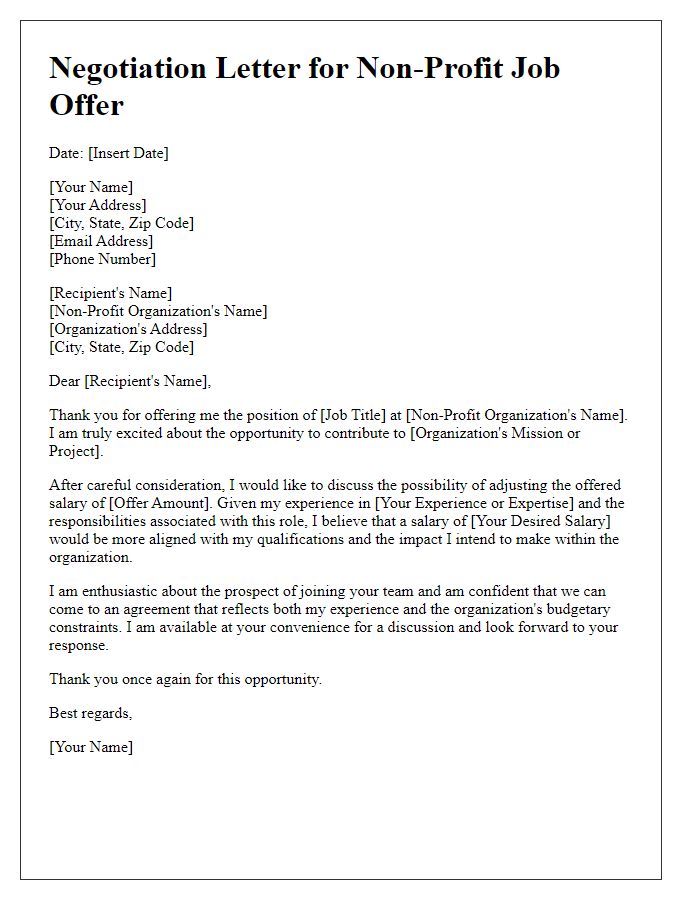 Letter template of negotiation for non-profit job offer