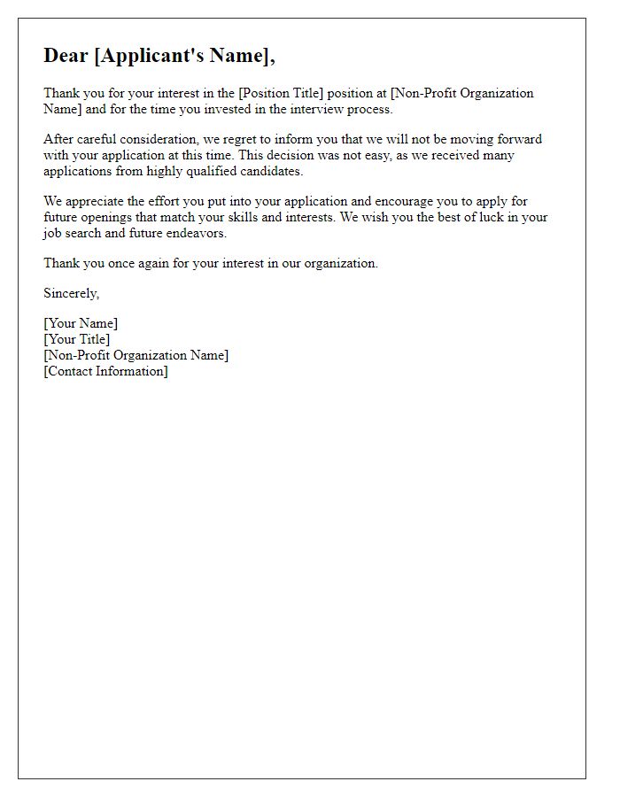 Letter template of rejection of non-profit job offer