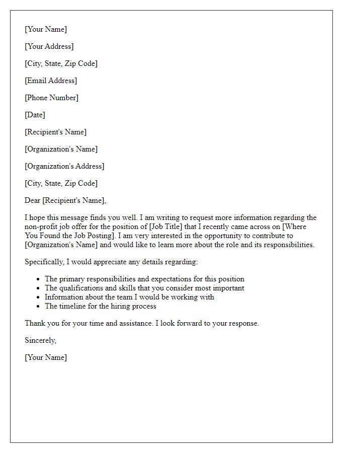 Letter template of request for more information regarding non-profit job offer