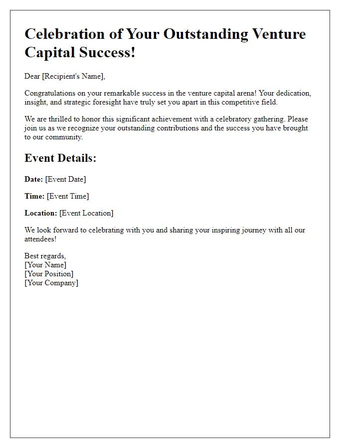 Letter template of celebration for your outstanding venture capital success.