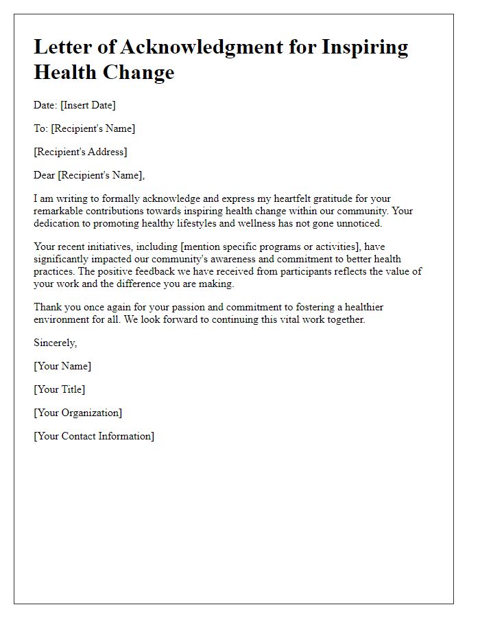 Letter template of acknowledgment for inspiring health change