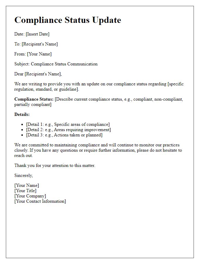 Letter template of compliance status communication