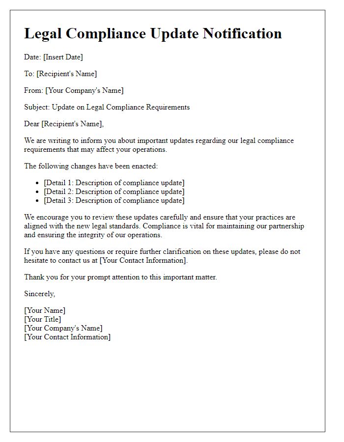 Letter template of legal compliance update notification