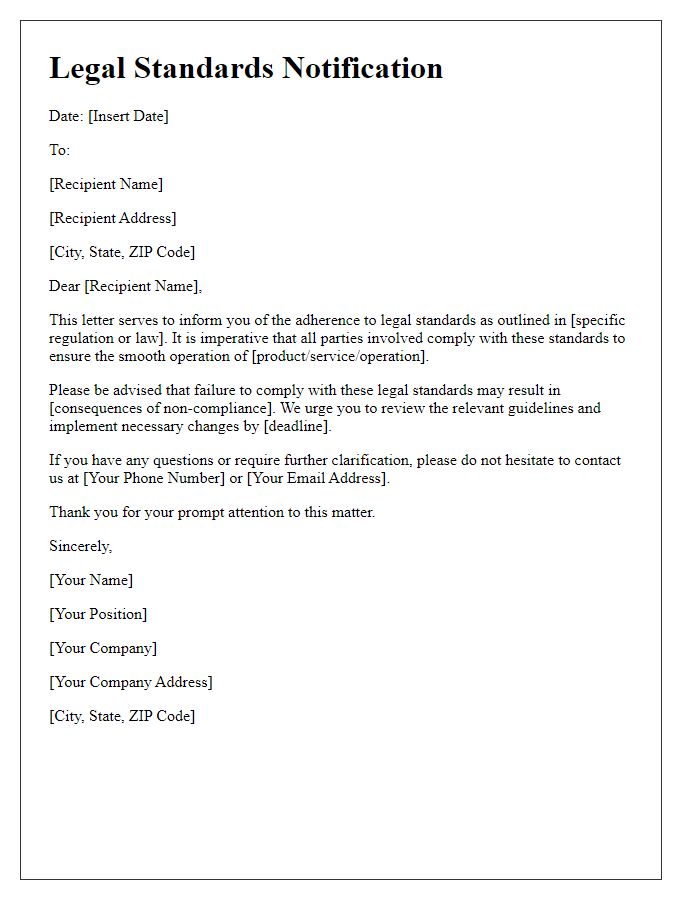 Letter template of legal standards notification