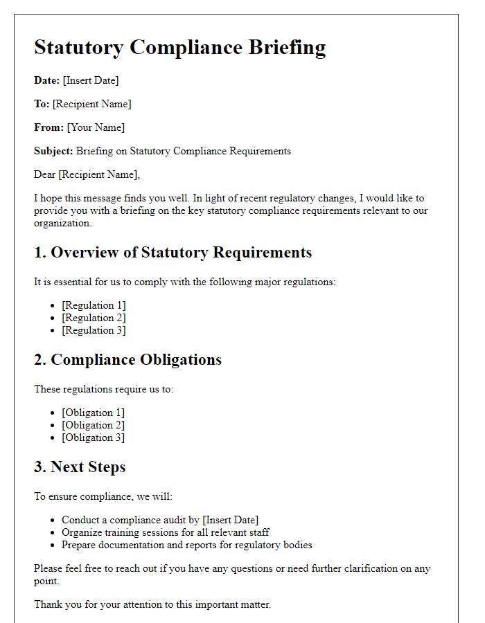 Letter template of statutory compliance briefing