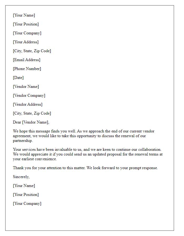 Letter template of vendor agreement renewal request