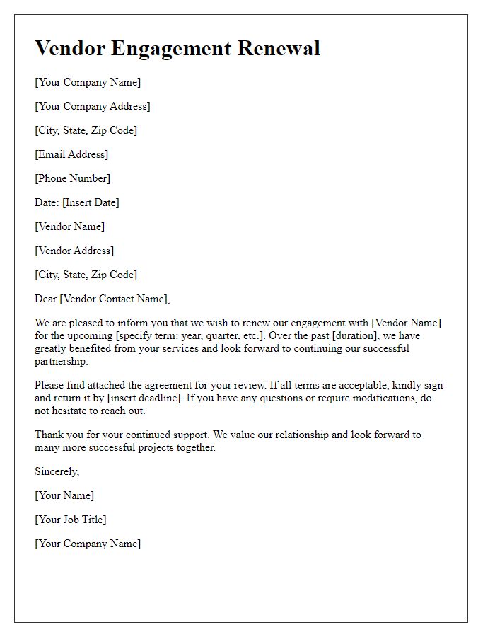 Letter template of vendor engagement renewal